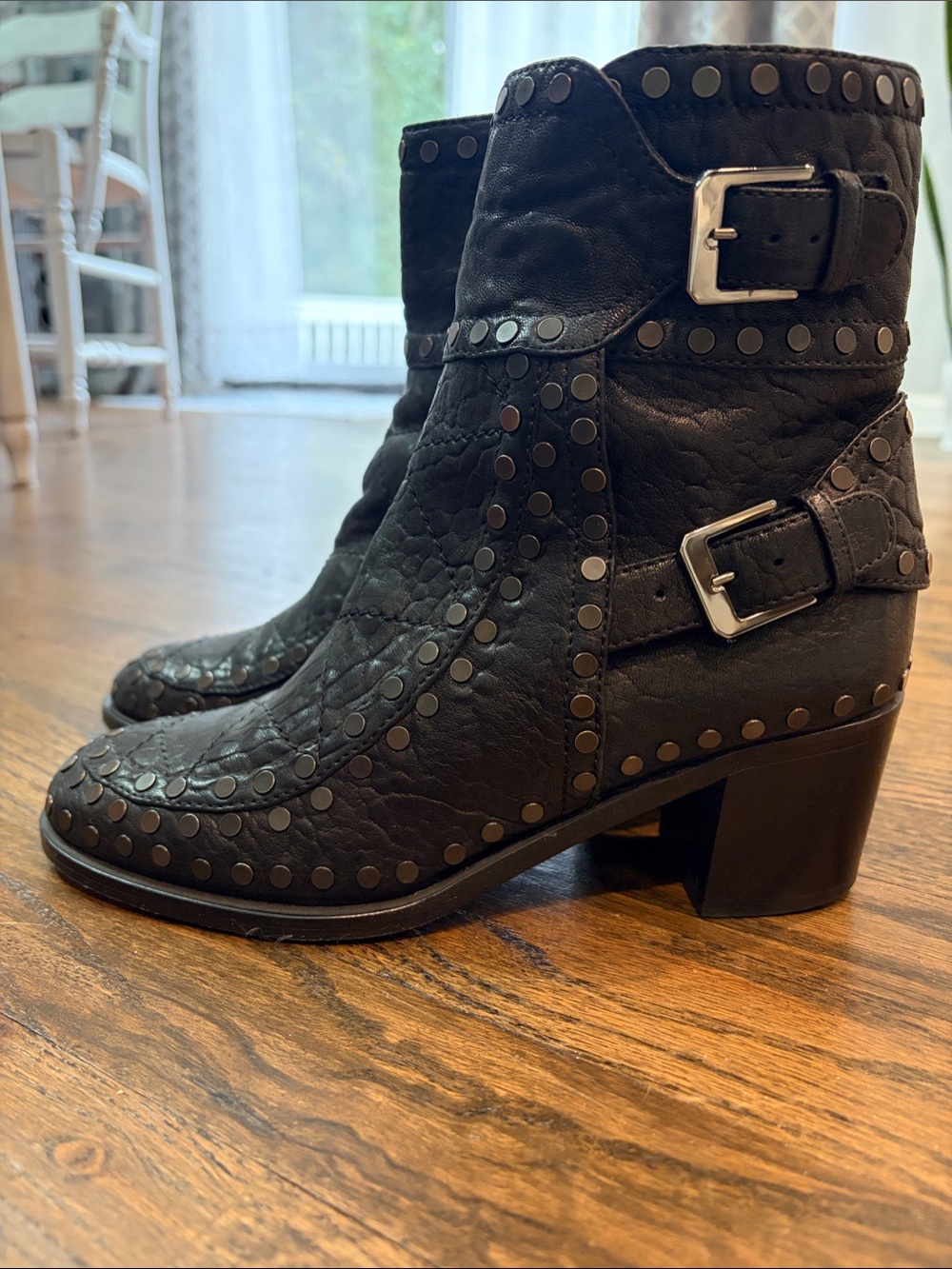 Laurence Dacade Black Studded Leather Buckle Ankle Boots